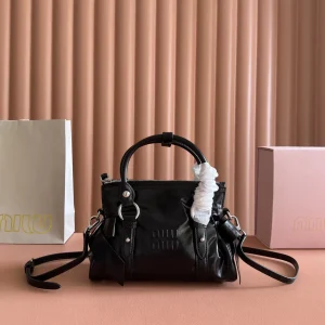 Miu Miu Black Bow Detail Top Handle Bag with Crossbody Strap image 1