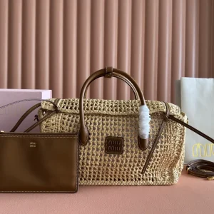 Miu Miu Woven Top Handle Bag with Leather Handles image 1