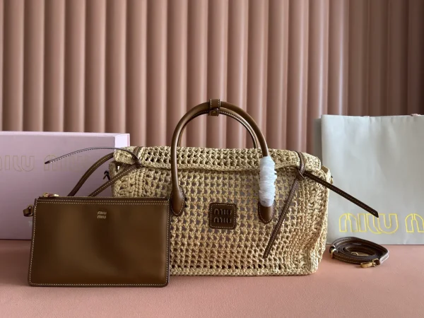 Miu Miu Woven Top Handle Bag with Leather Handles image 1