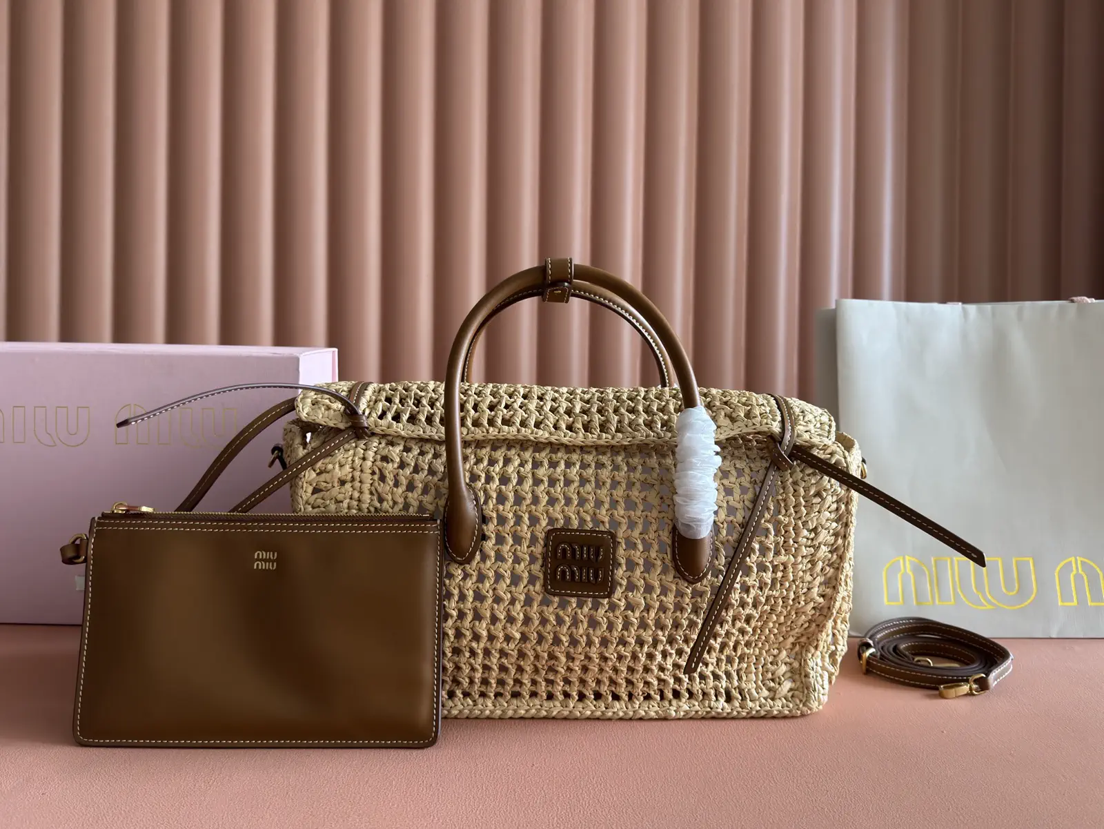 Miu Miu Woven Top Handle Bag with Leather Handles image 1