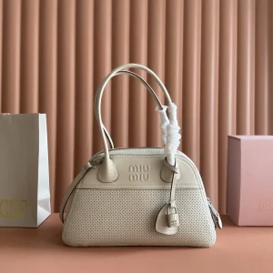 Miu Miu Ivory Perforated Leather Bowling Bag image 1