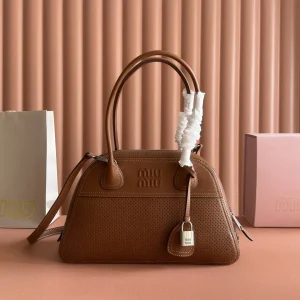 Miu Miu Brown Perforated Leather Bowling Bag image 1