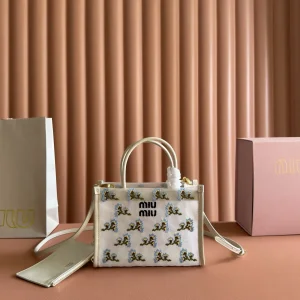 Miu Miu Floral Embroidered Mesh Mini Tote Bag image 1