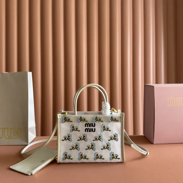 Miu Miu Floral Embroidered Mesh Mini Tote Bag image 1