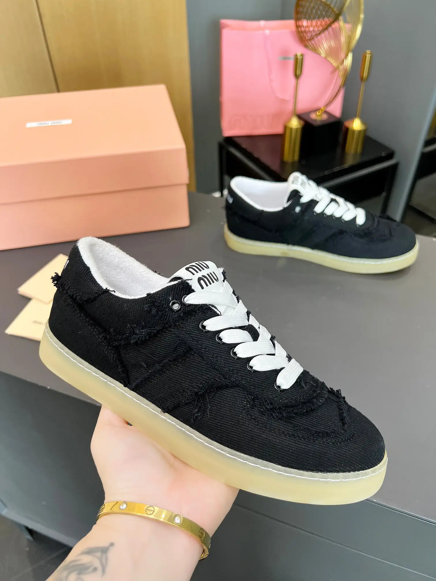 Miu Miu Vintage Distressed Fringed Canvas Sneakers image 1