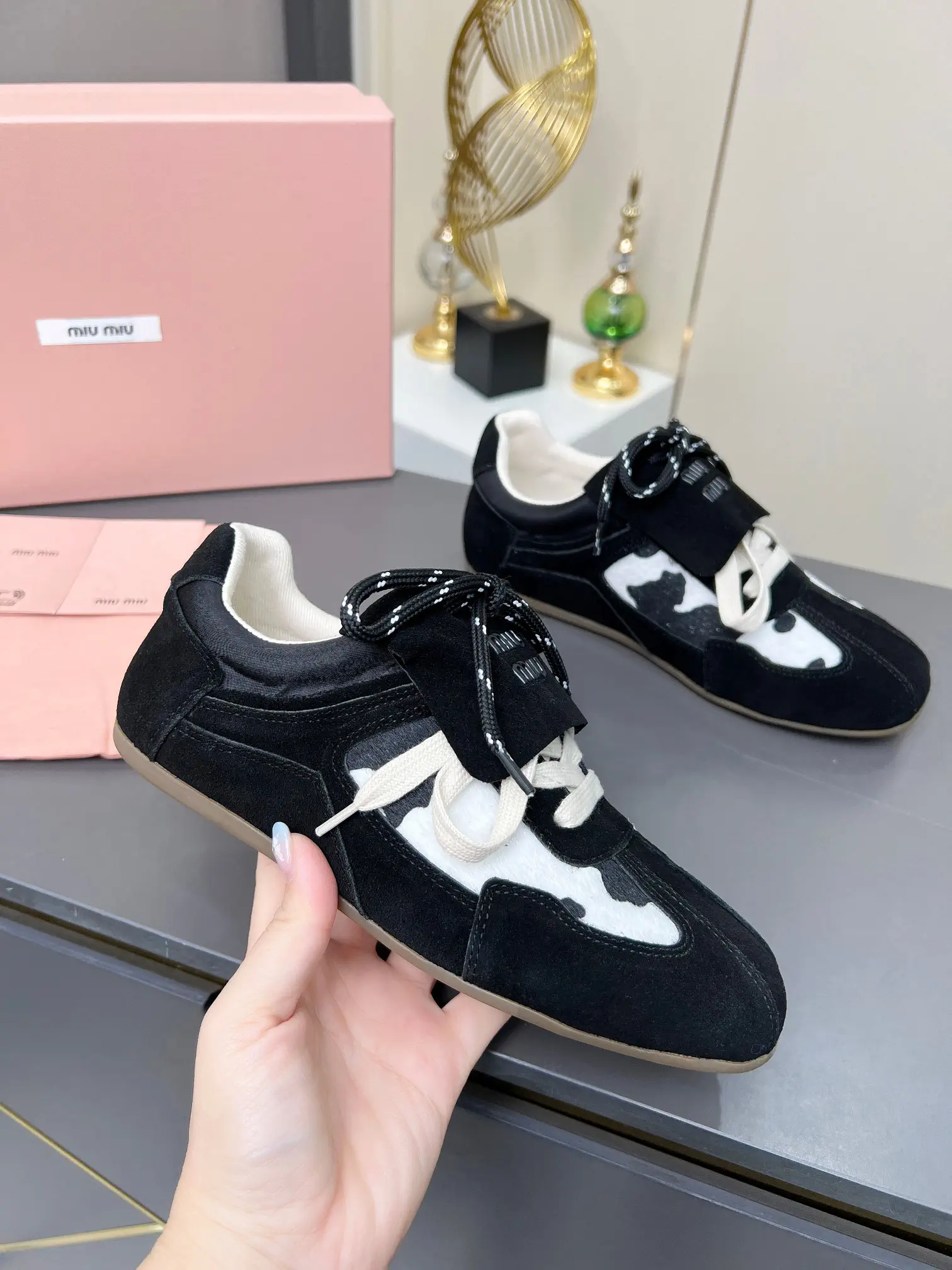 Miu Miu Women's Casual Sneakers with Deer Skin and Horse Hair Patchwork image 1