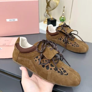 Miu Miu Brown Suede Leopard Print Casual Sneakers image 1