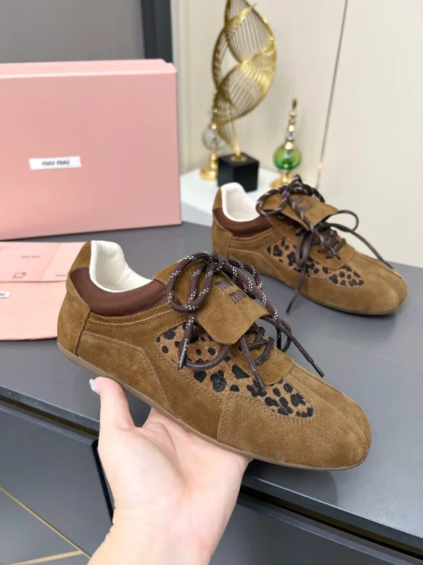 Miu Miu Brown Suede Leopard Print Casual Sneakers image 1