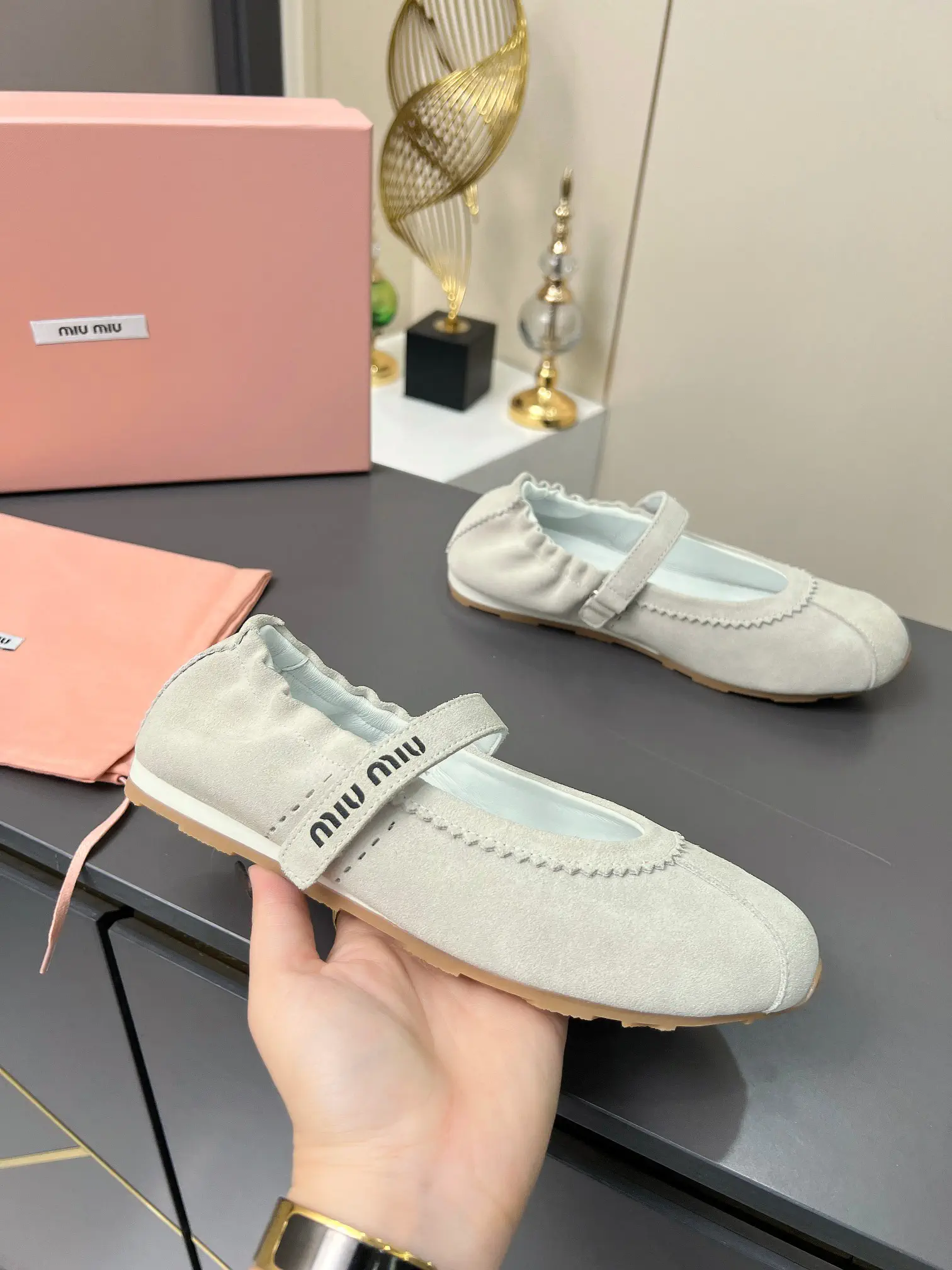 Miu Miu Suede Mary Jane Velcro Ballet Flats image 1