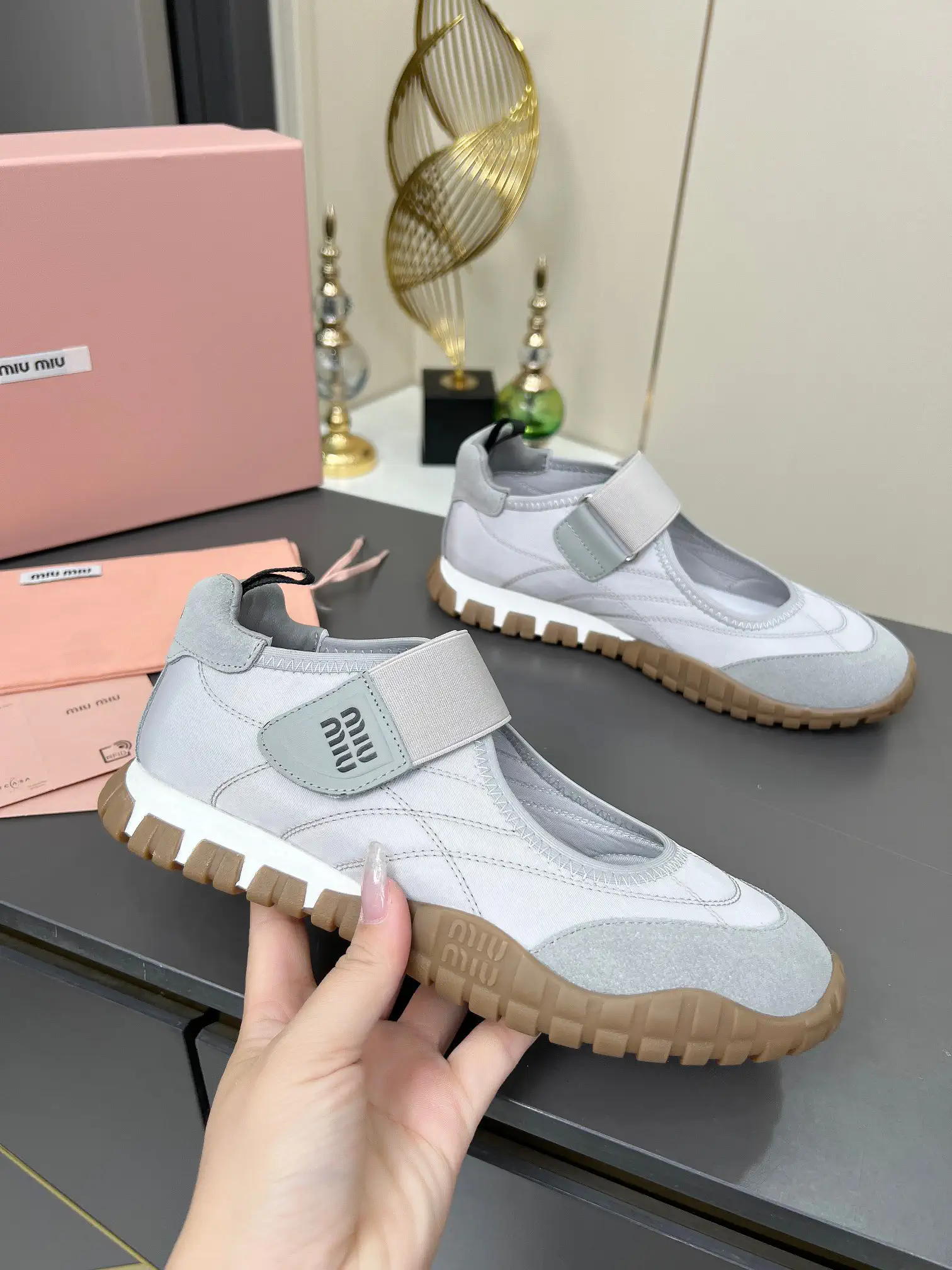 Miu Miu Mary Jane Sneakers with Tire Sole and Velcro Strap image 1