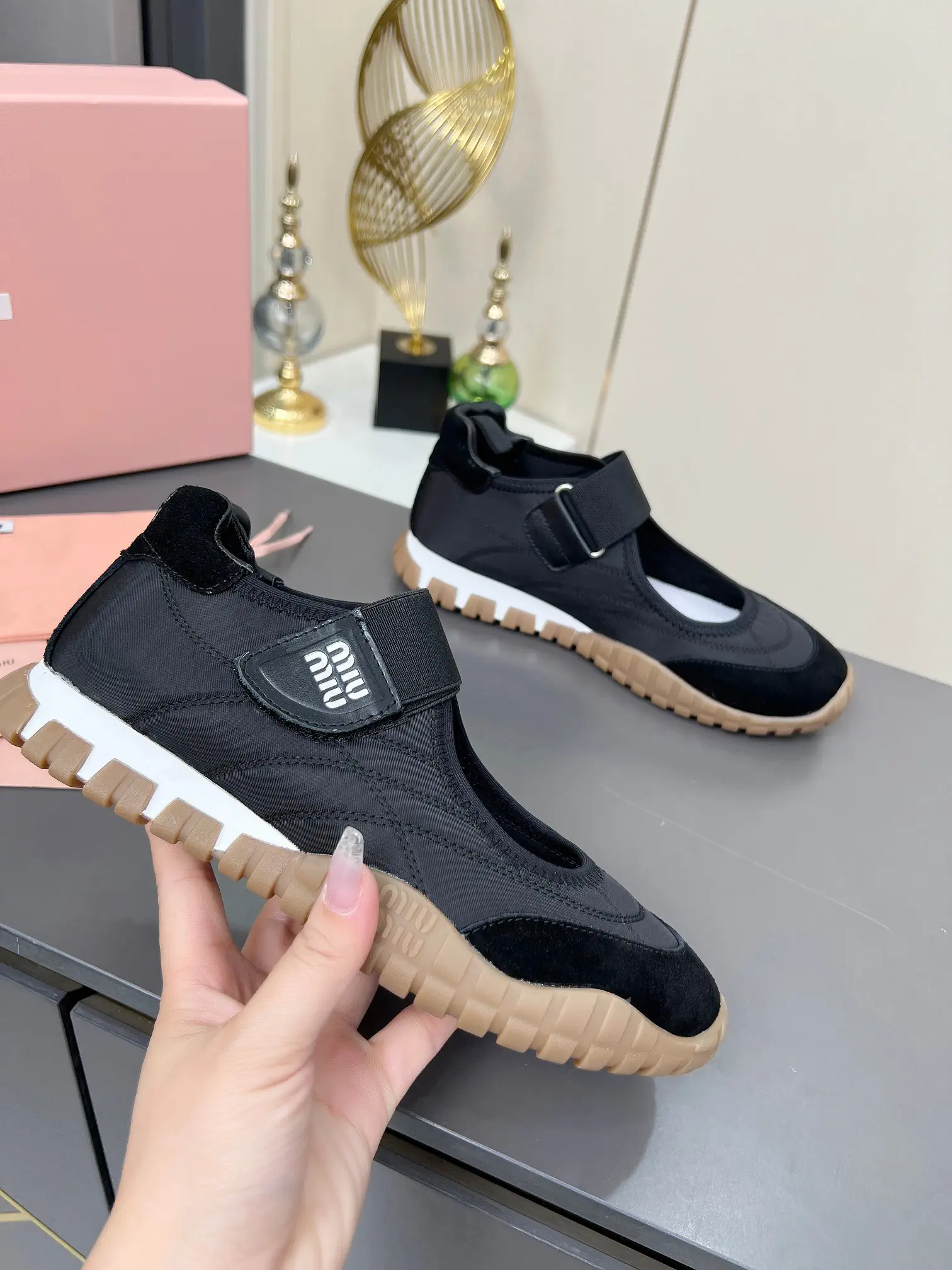 Miu Miu Mary Jane Tire Sole Sneakers with Velcro Strap image 1