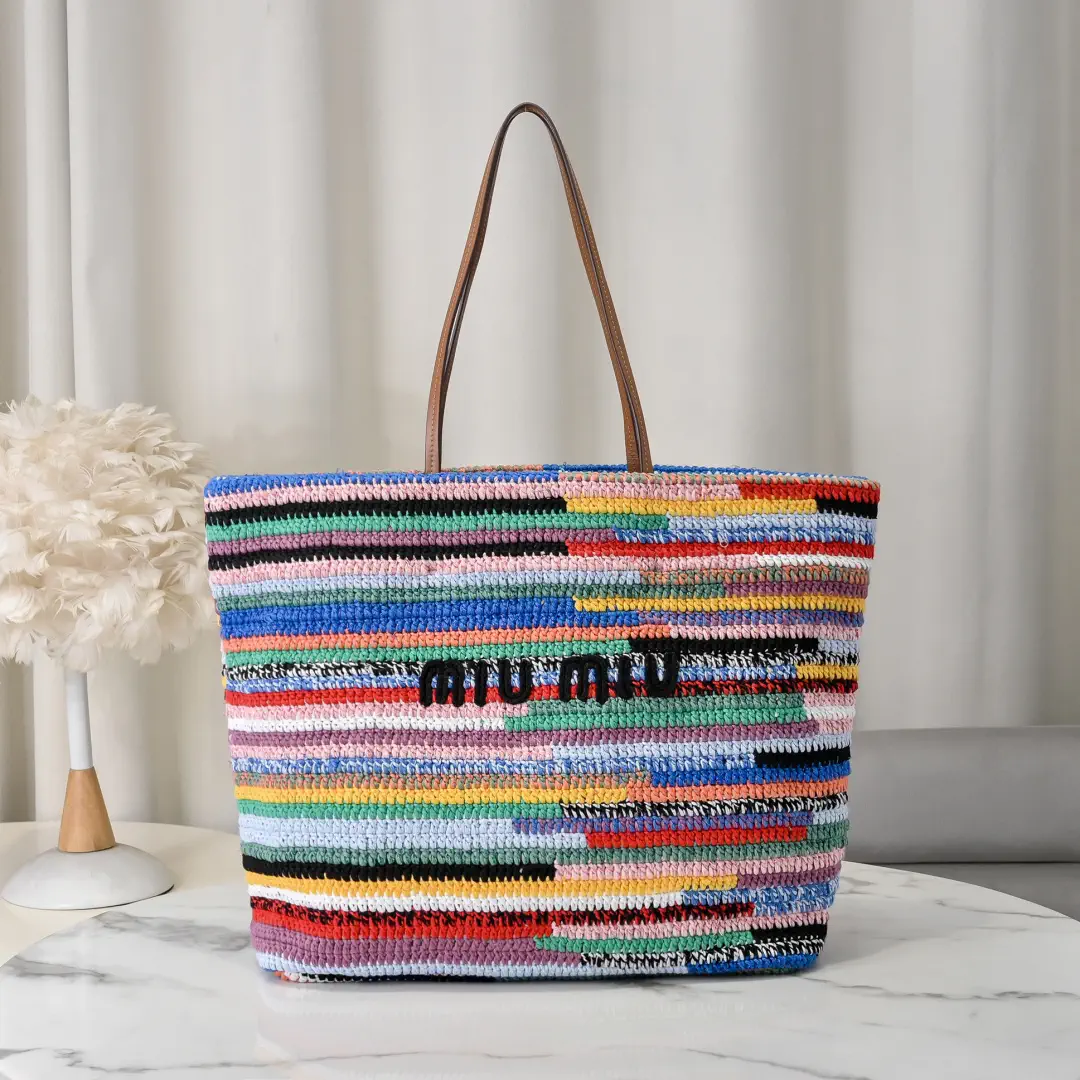 Miu Miu Multicolor Striped Crochet Tote Bag image 1