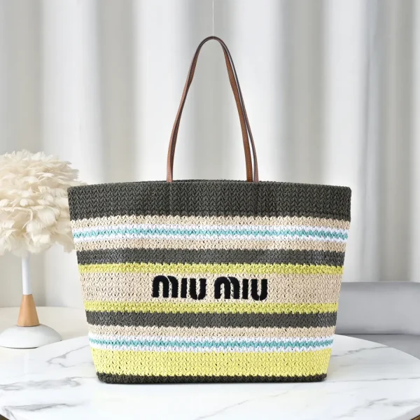 Miu Miu Striped Woven Tote Bag image 1