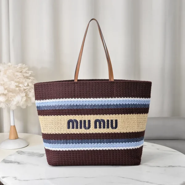 Miu Miu Striped Woven Tote Bag image 1