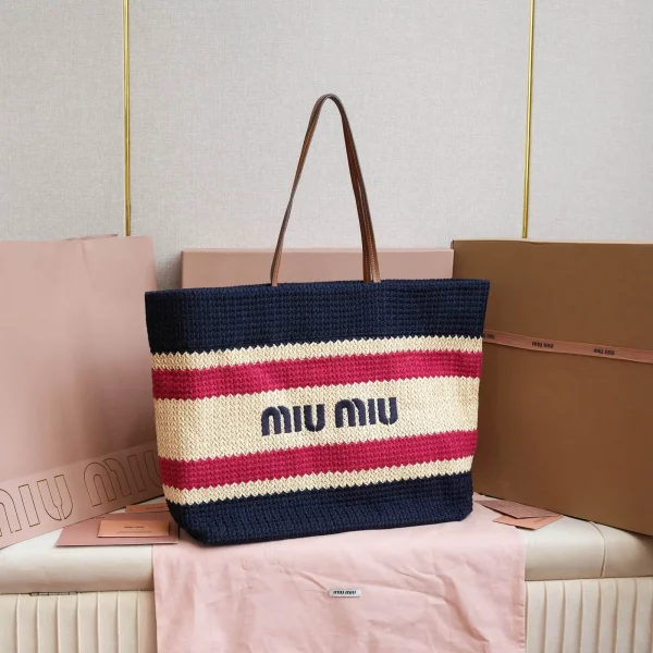 Miu Miu Striped Embroidered Logo Tote Bag image 1