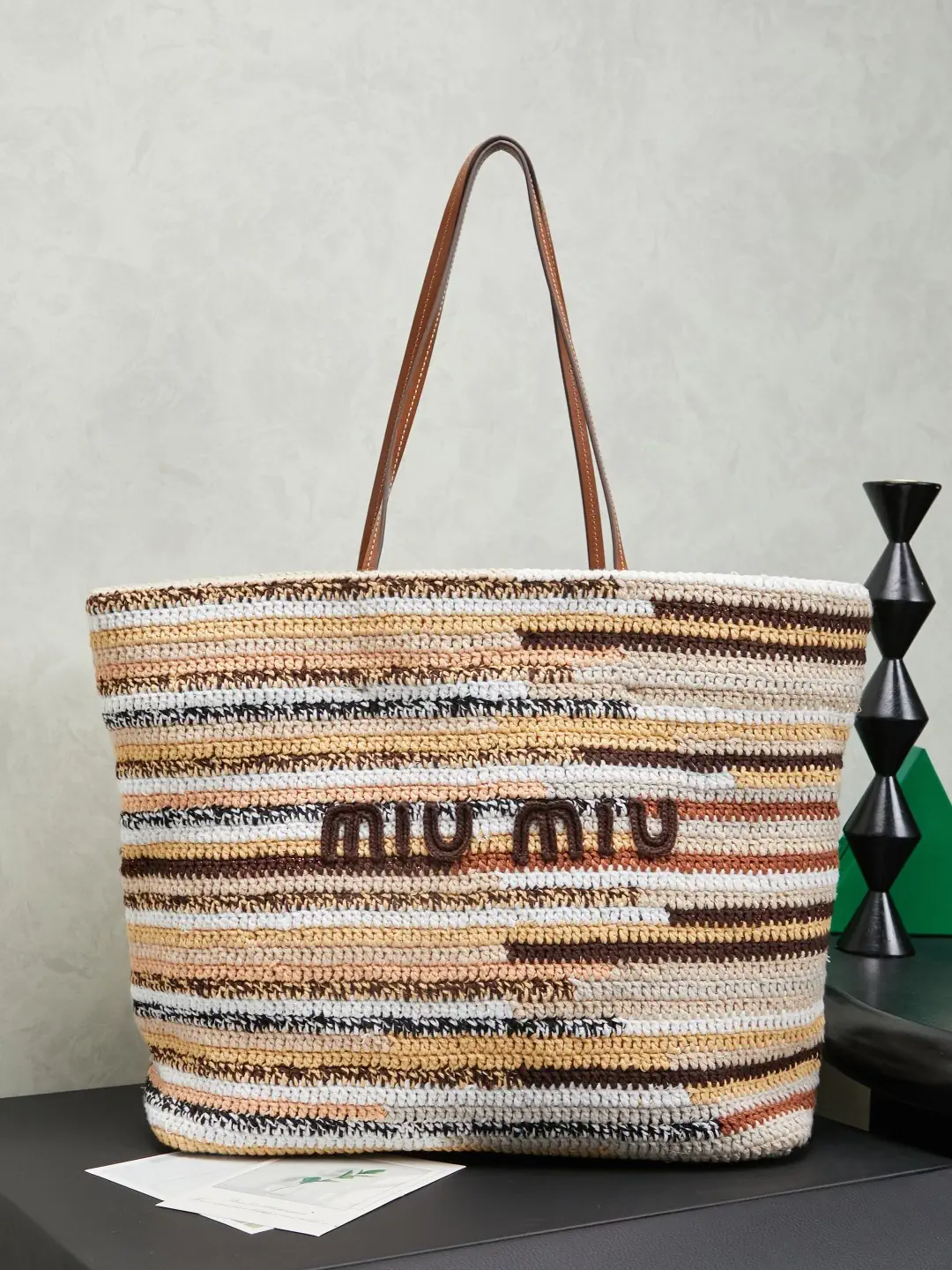 Miu Miu Striped Crochet Tote Bag image 1