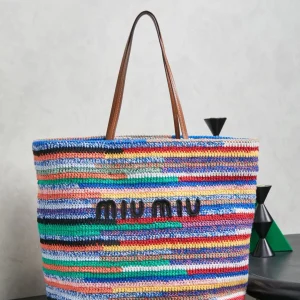 Miu Miu Multicolor Striped Crochet Tote Bag image 1