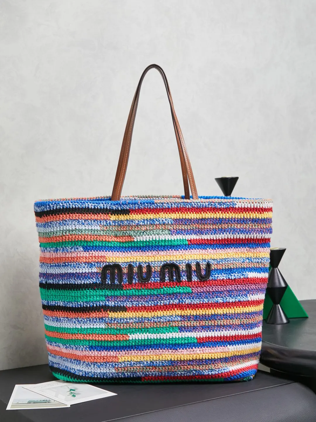Miu Miu Multicolor Striped Crochet Tote Bag image 1