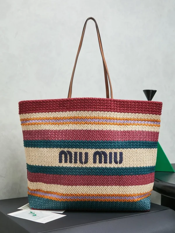 Miu Miu Striped Woven Tote Bag image 1