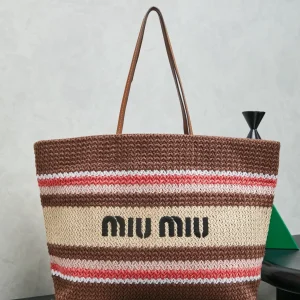 Miu Miu Striped Woven Tote Bag image 1