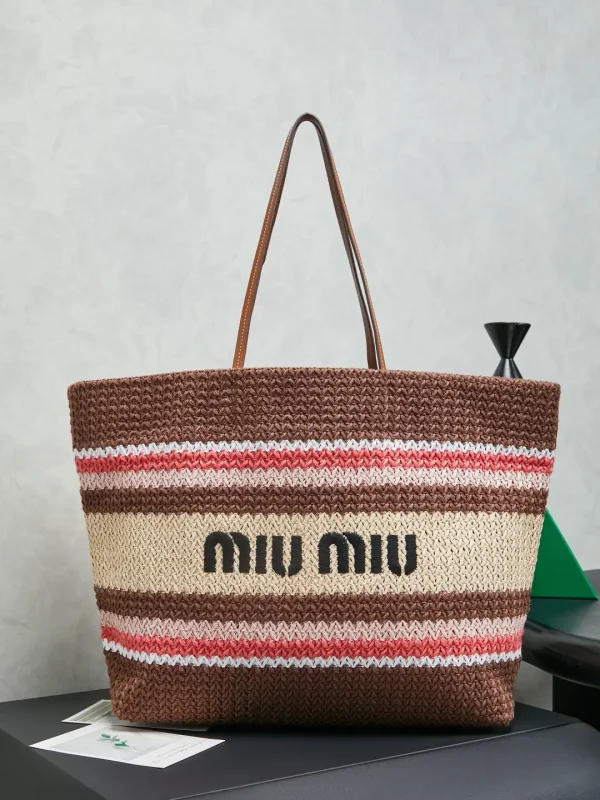 Miu Miu Striped Woven Tote Bag image 1