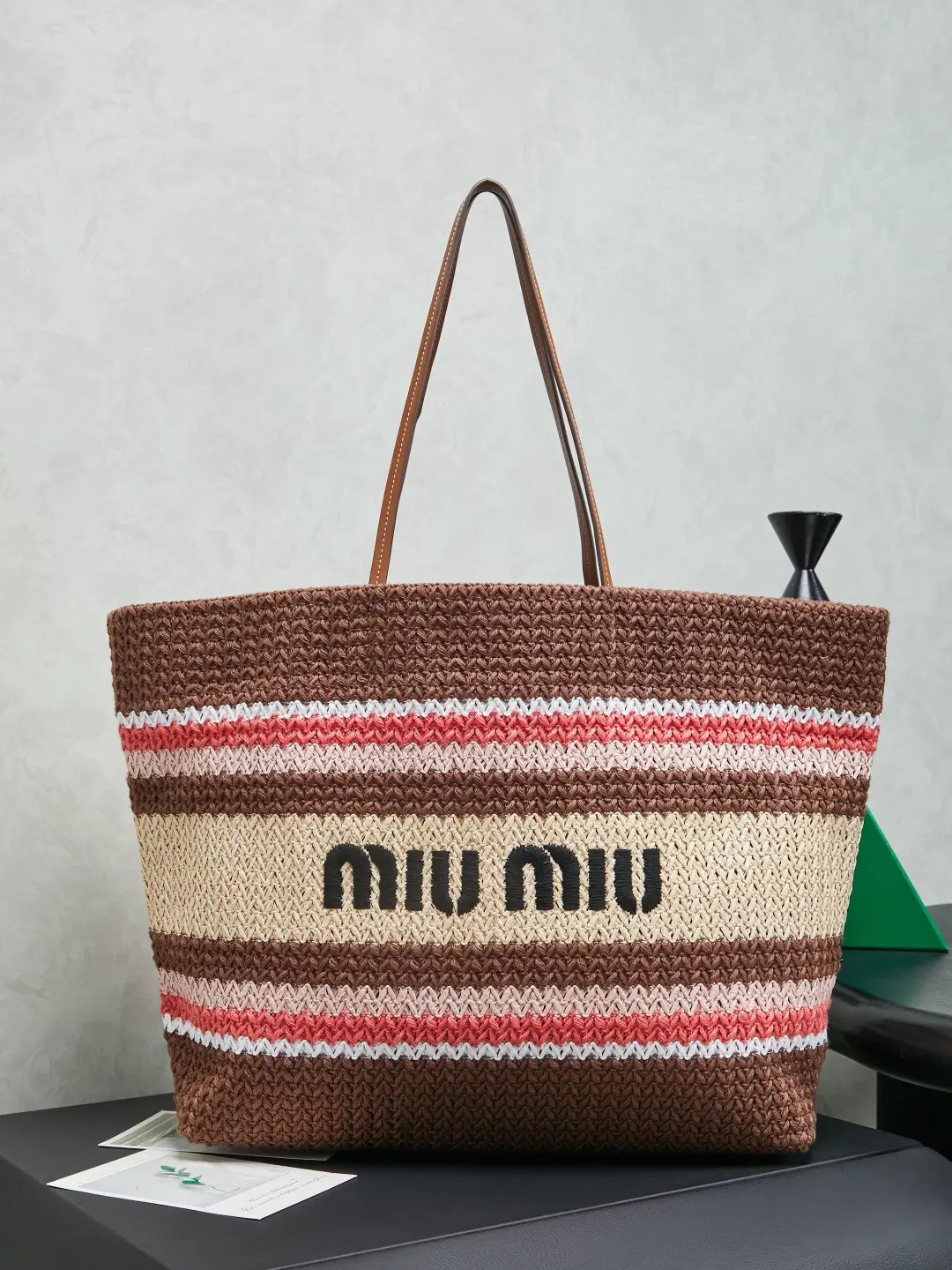 Miu Miu Striped Woven Tote Bag image 1