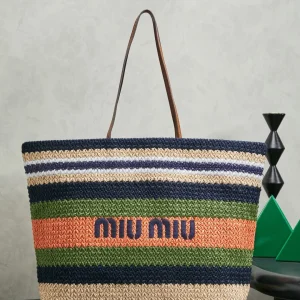 Miu Miu Striped Woven Tote Bag image 1