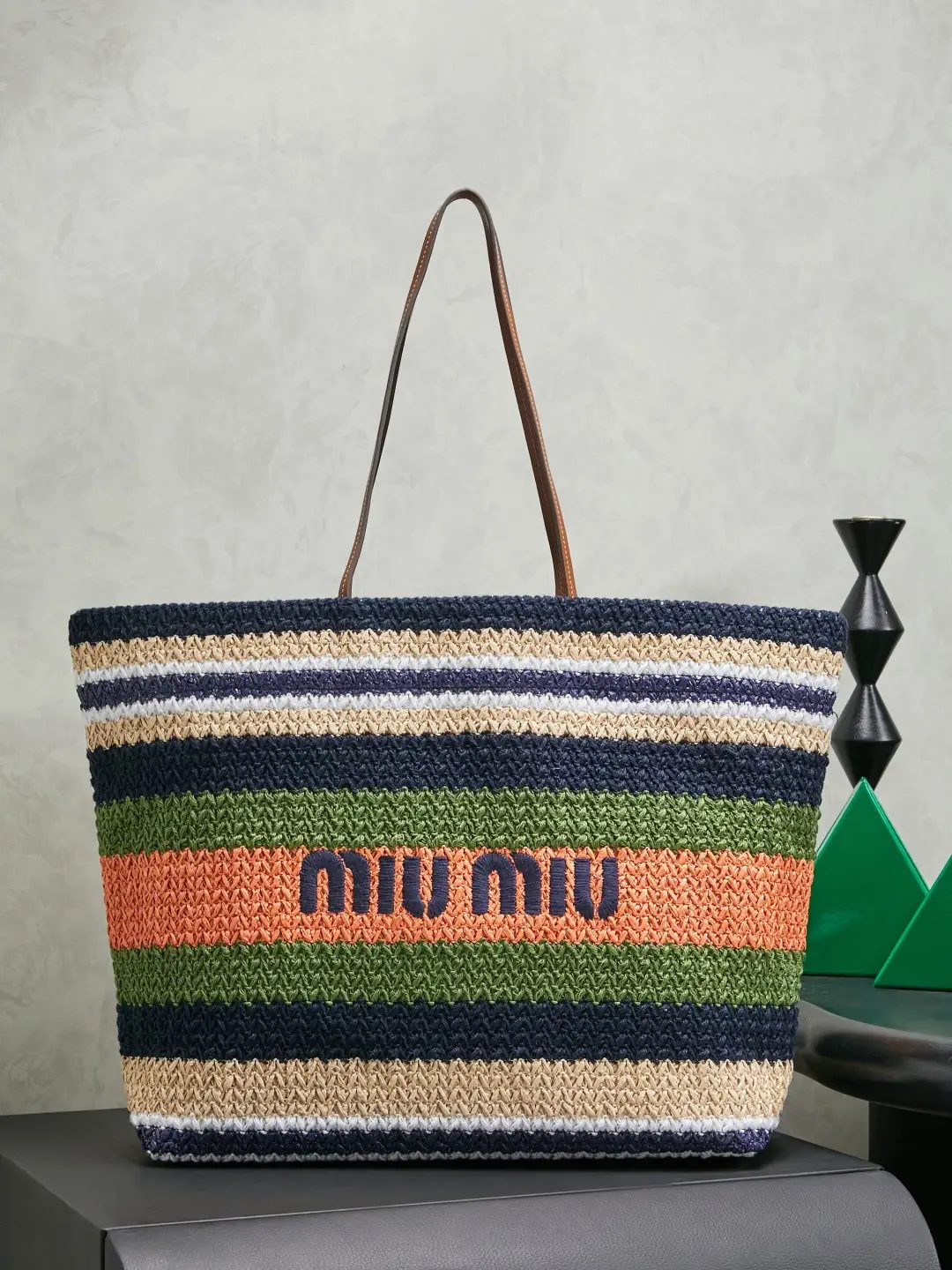 Miu Miu Striped Woven Tote Bag image 1