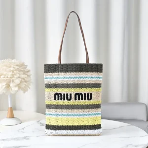Miu Miu Striped Woven Tote Bag image 1