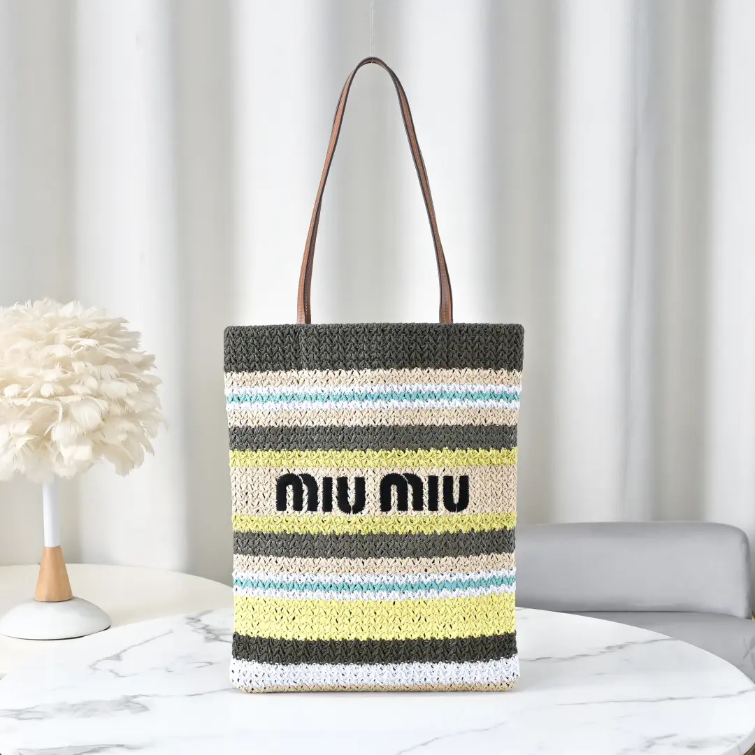Miu Miu Striped Woven Tote Bag image 1