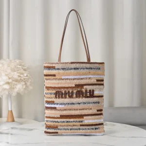 Miu Miu Striped Crochet Tote Bag image 1