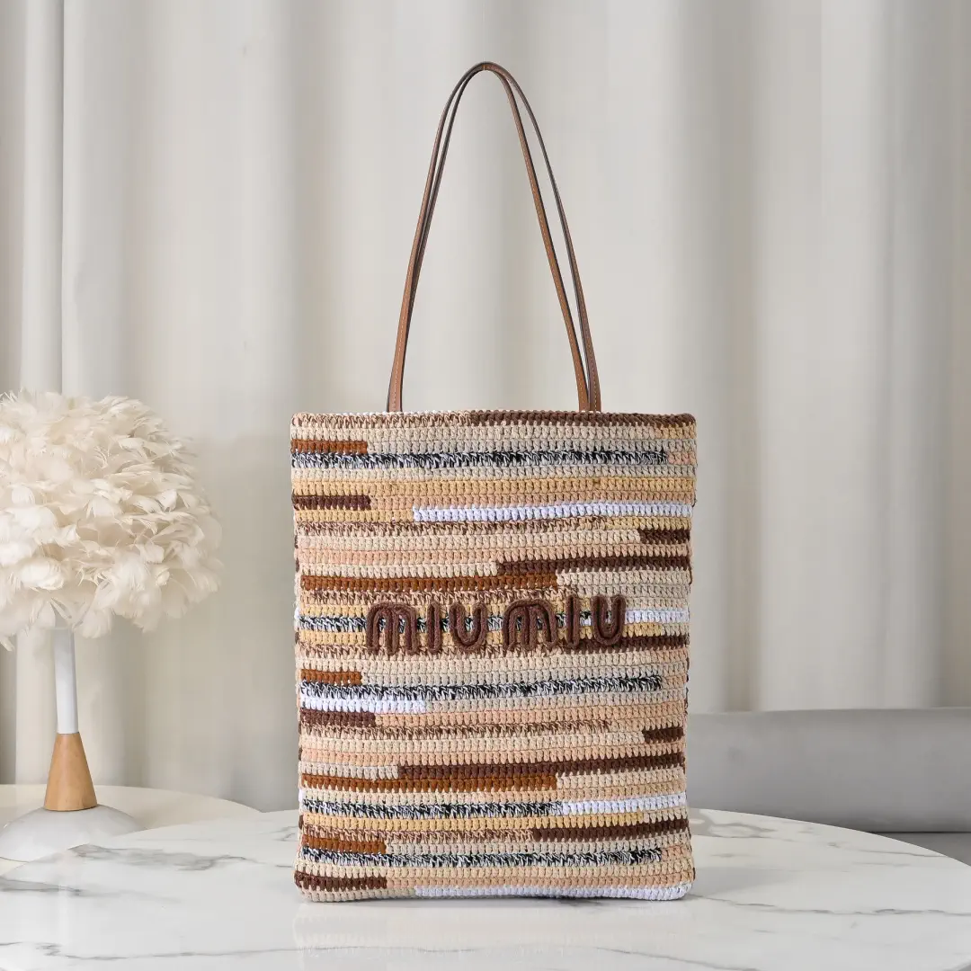 Miu Miu Striped Crochet Tote Bag image 1