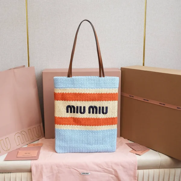 Miu Miu Striped Embroidered Tote Bag image 1