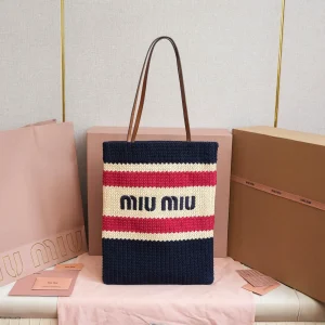 Miu Miu Striped Embroidered Tote Bag image 1