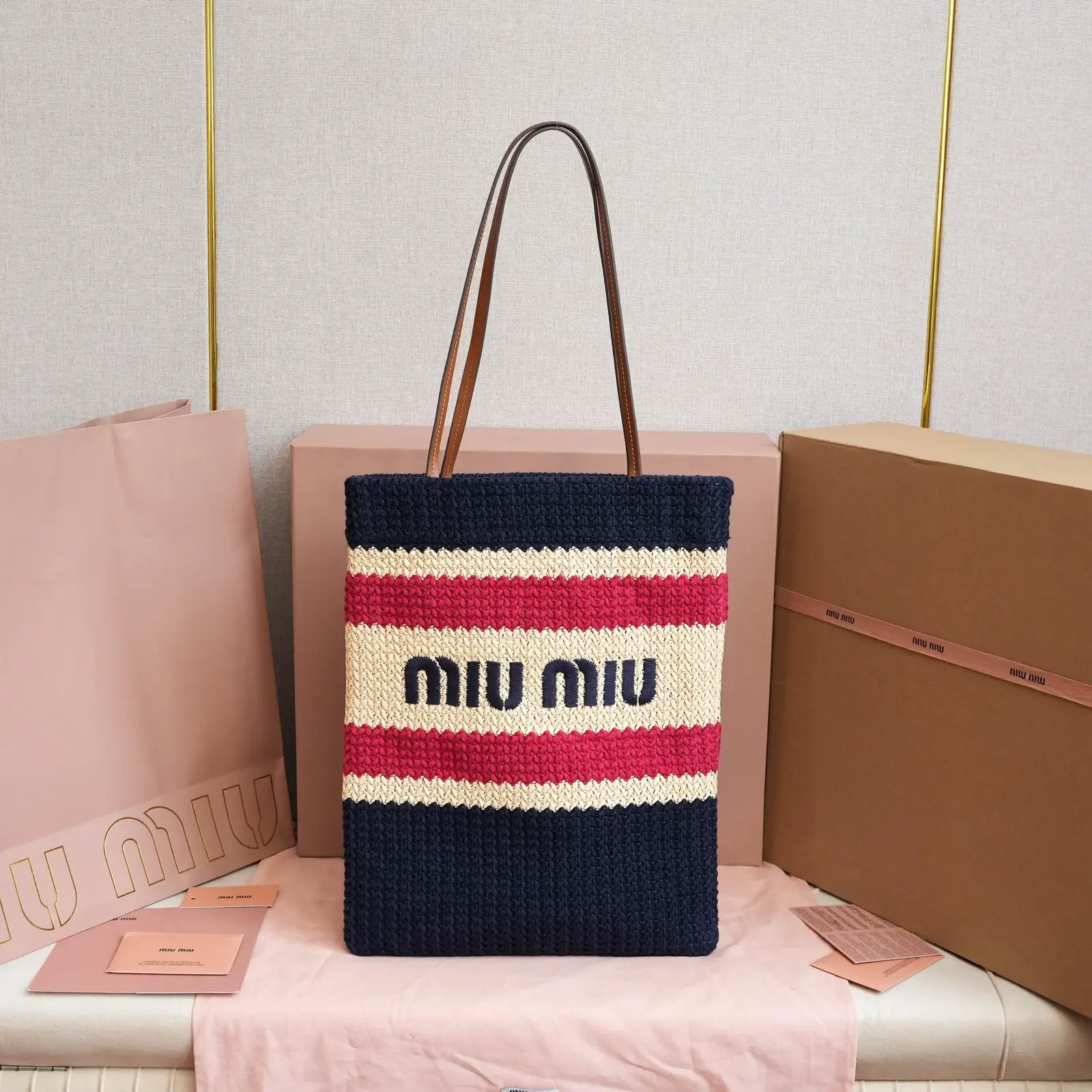 Miu Miu Striped Embroidered Tote Bag image 1