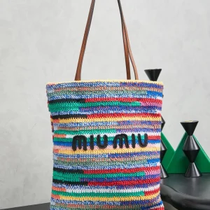 Miu Miu Multicolor Striped Crochet Tote Bag image 1