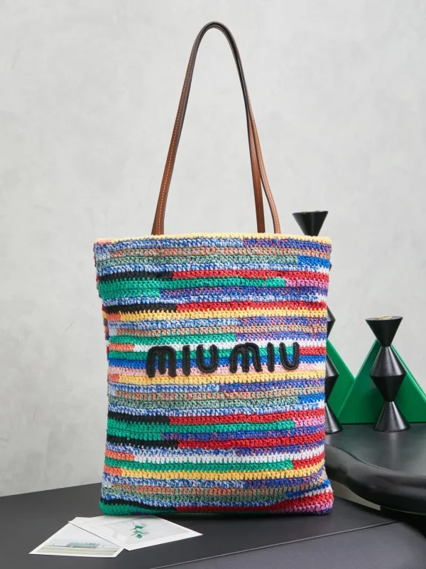 Miu Miu Multicolor Striped Crochet Tote Bag image 1
