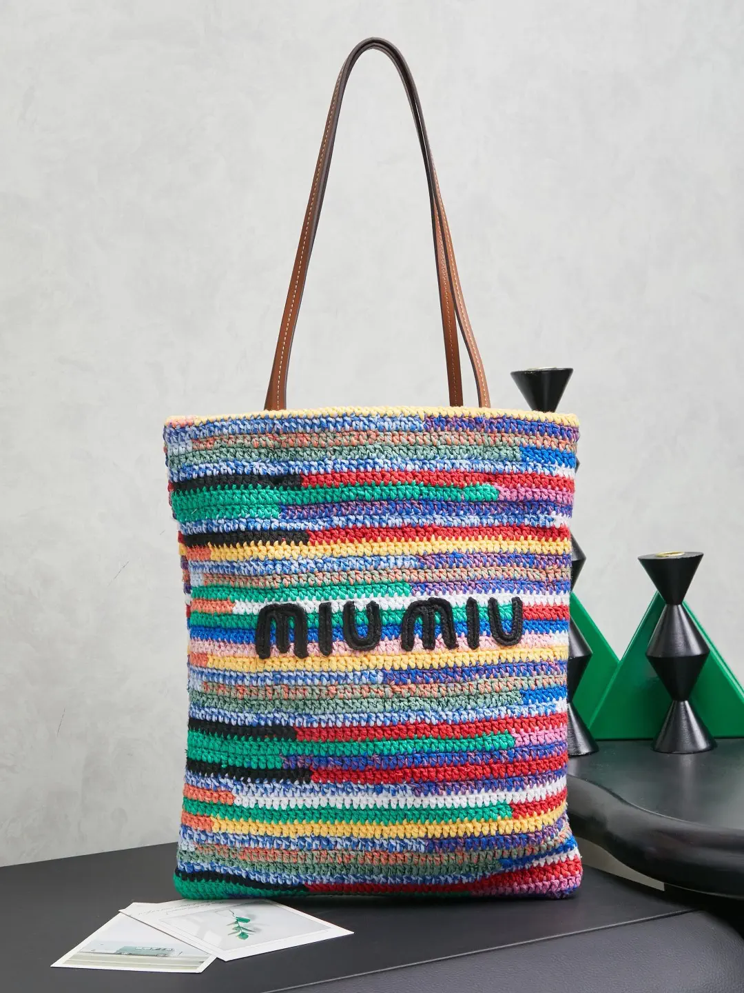 Miu Miu Multicolor Striped Crochet Tote Bag image 1