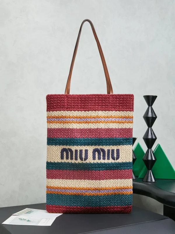 Miu Miu Striped Embroidered Tote Bag image 1