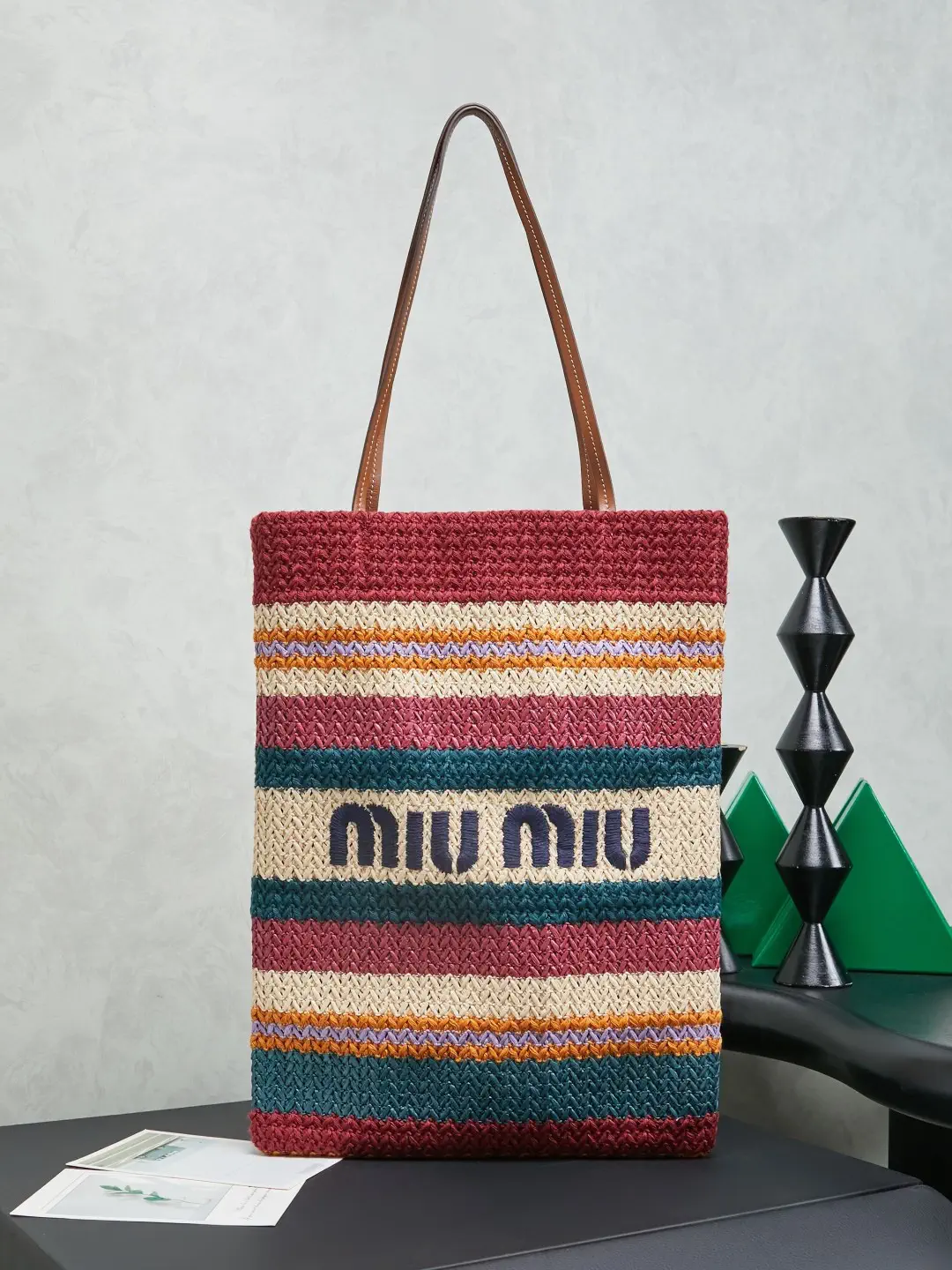 Miu Miu Striped Embroidered Tote Bag image 1