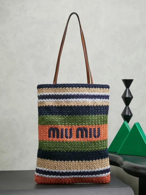 Miu Miu Striped Crochet Tote Bag image 1