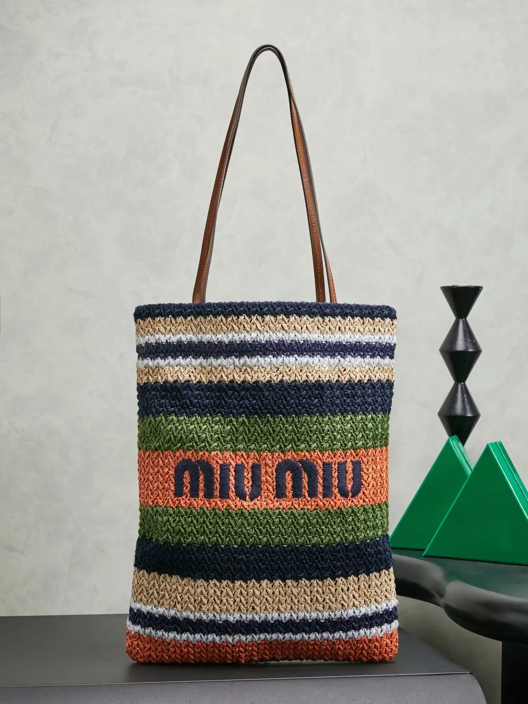 Miu Miu Striped Crochet Tote Bag image 1