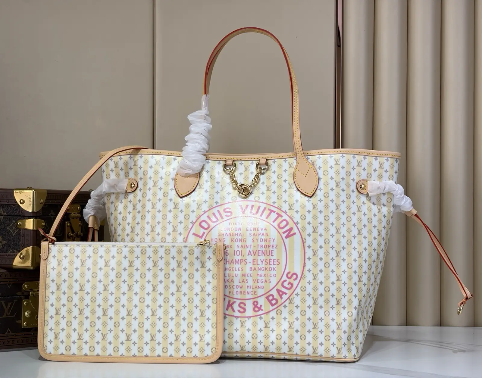 Louis Vuitton Striped Monogram Neverfull MM Tote Bag with Pouch image 1