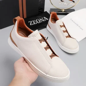 Men's Low-Top Leather Sneakers with Triple Cross Elastic Laces image 1