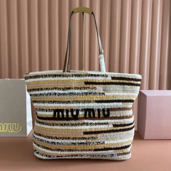 Miu Miu Striped Woven Tote Bag image 1