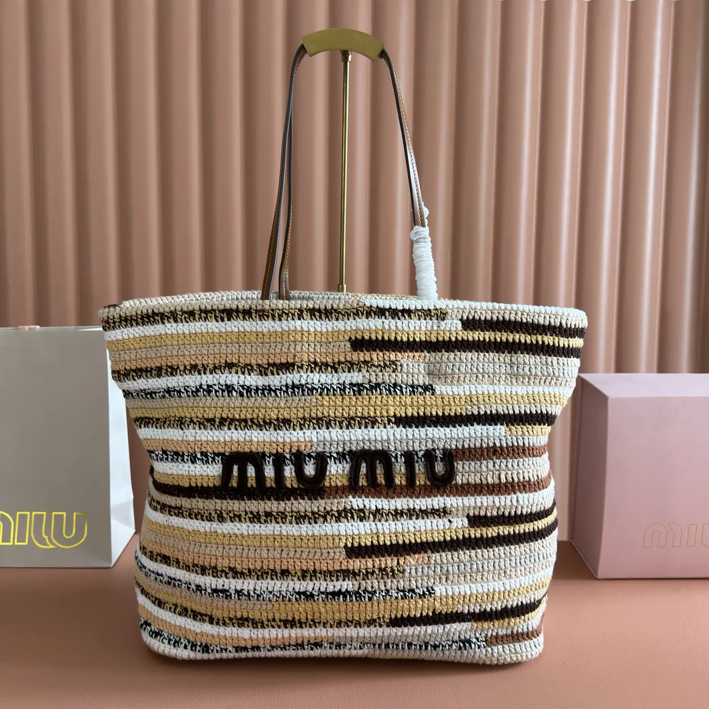 Miu Miu Striped Woven Tote Bag image 1