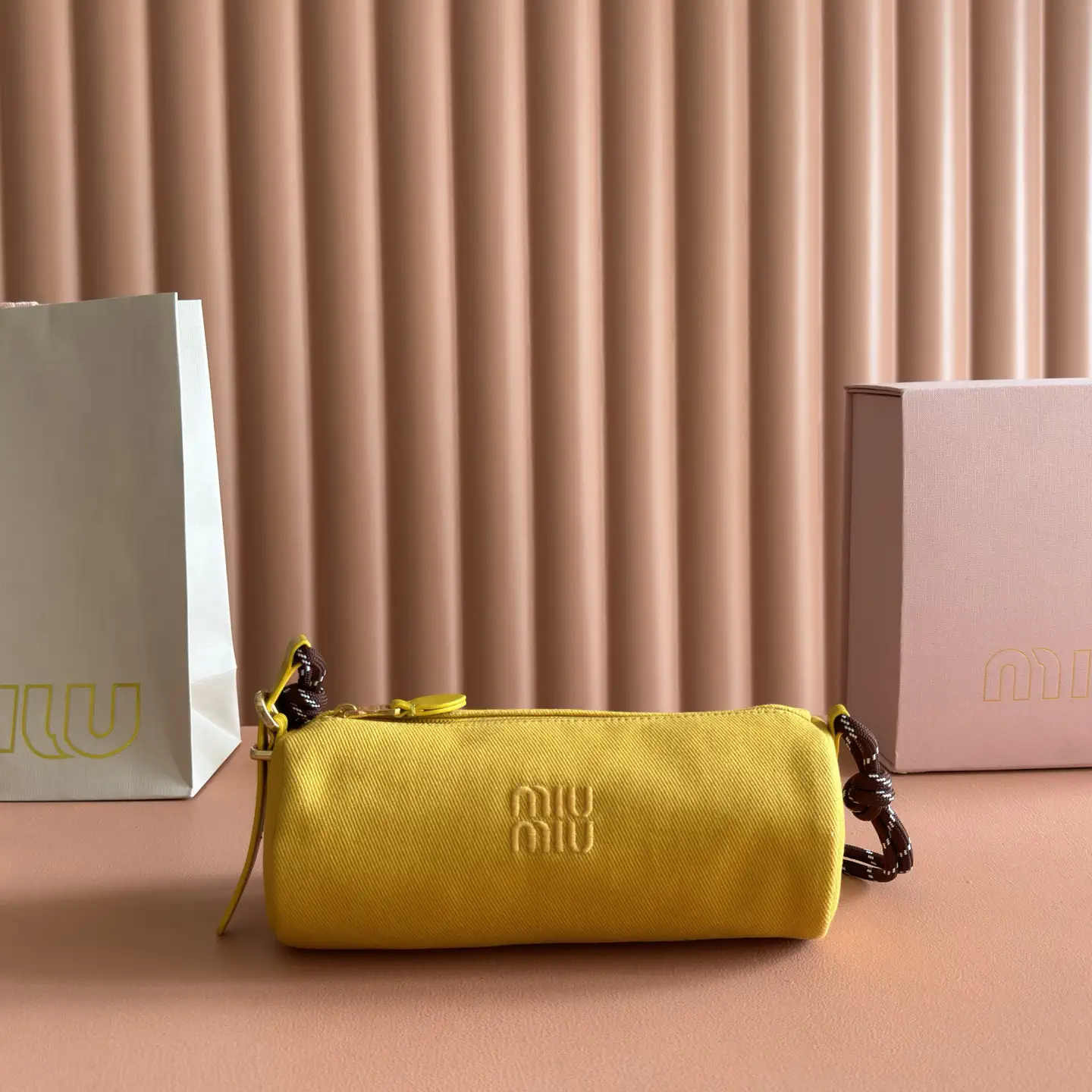Miu Miu Mustard Yellow Canvas Bucket Bag image 1
