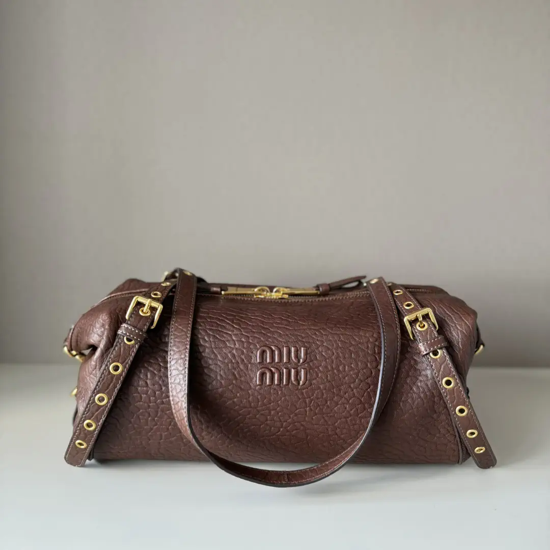 Miu Miu Brown Leather Shoulder Bag with Embossed Logo image 1