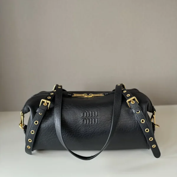 Miu Miu Black Leather Shoulder Bag with Embossed Logo image 1