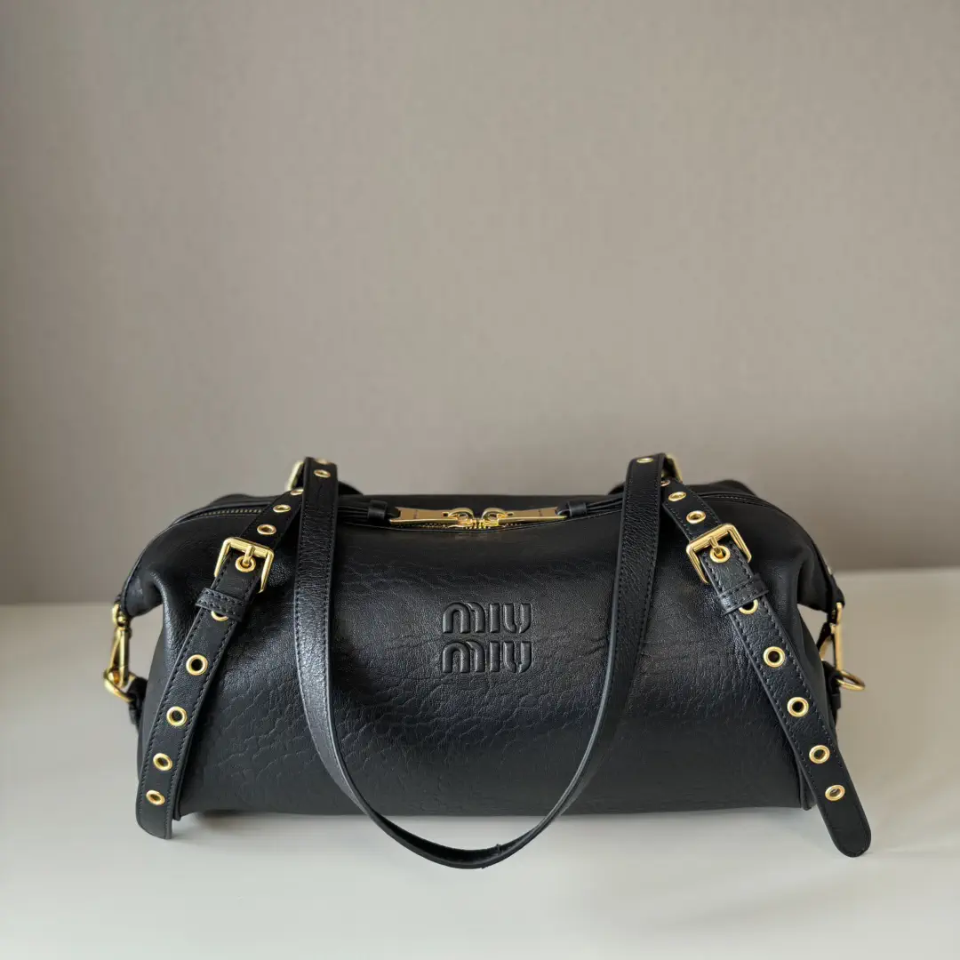 Miu Miu Black Leather Shoulder Bag with Embossed Logo image 1